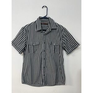 Perry Ellis Men's Short Sleeve Button Down Shirt Grey‎ Striped 100% Cotton Med